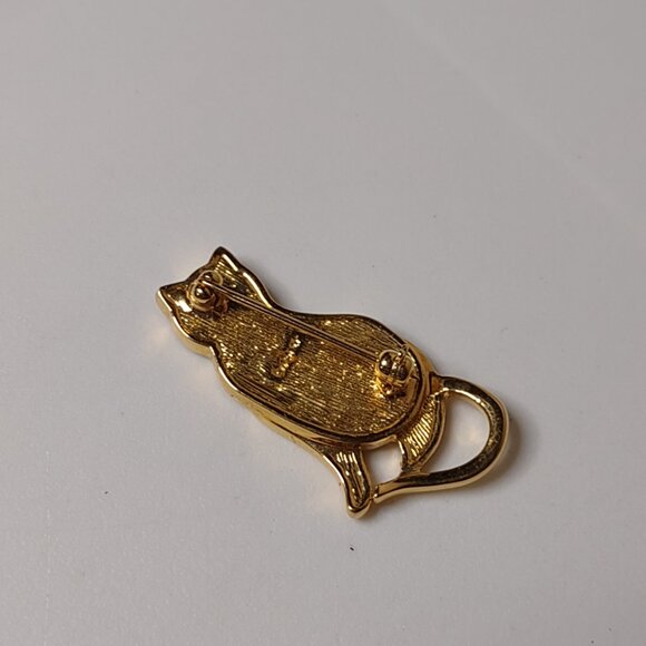 Very Cool Gold Tone Cat Brooch With Clear Stones - Picture 4 of 10